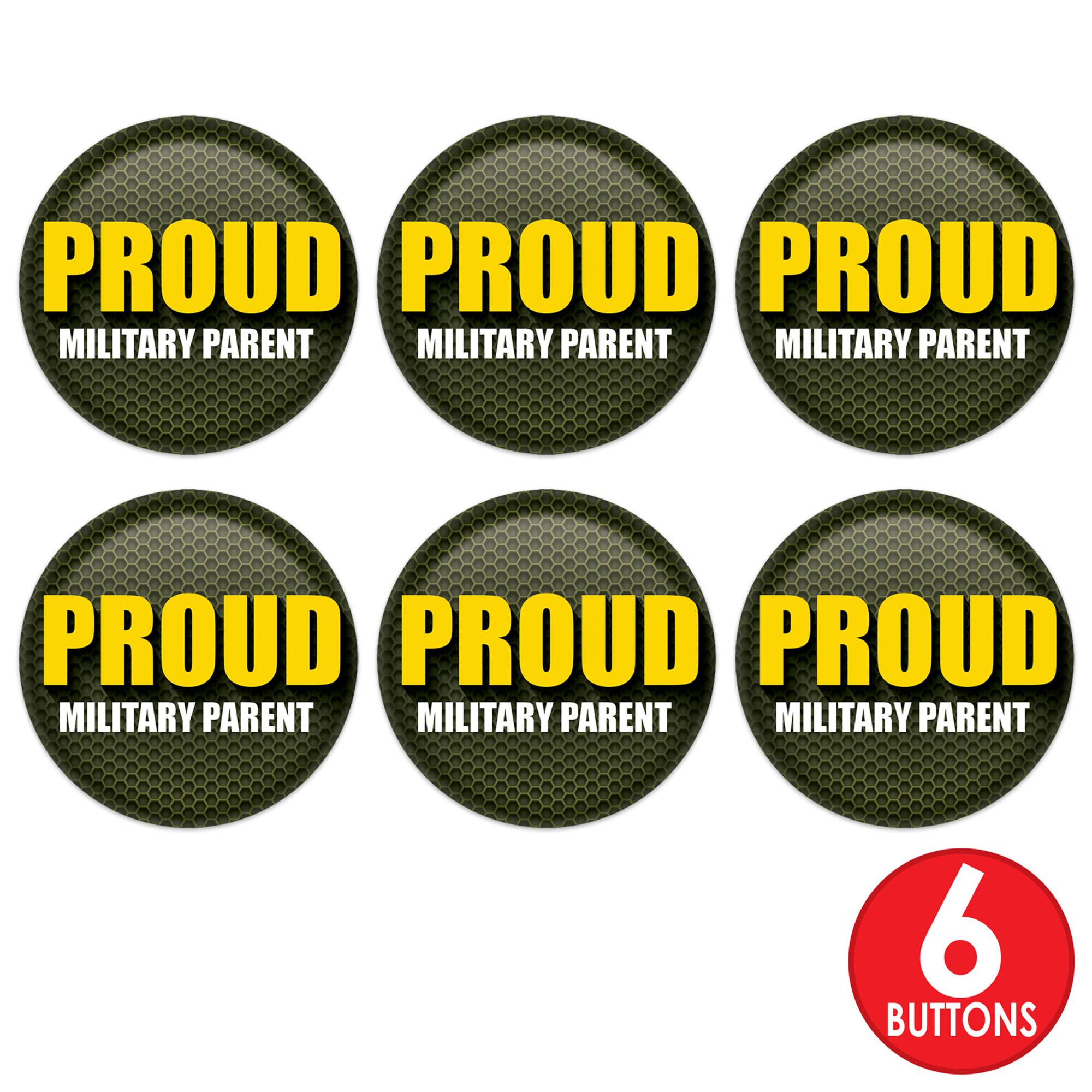 2" Green & Yellow Proud Military Parent Buttons, 6ct.